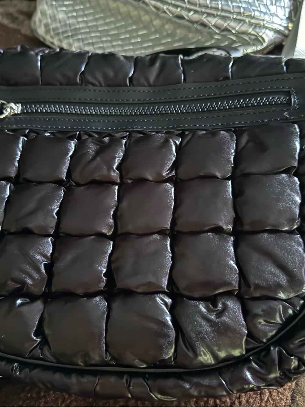 Metallic Silver Woven Crossbody Bag & black bubble bag! Brand new !!! - Picture 4 of 6